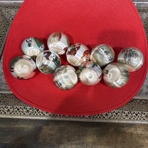 Vintage Christmas 10 Ornaments Satin Wrapped‎ Plastic Santa Children